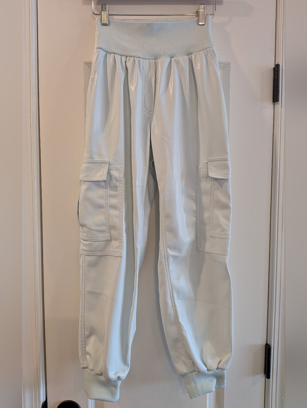 Cinq A Sept Giles Vegan Faux Leather Jogger Cargo Pants To Light Blue Size XS
